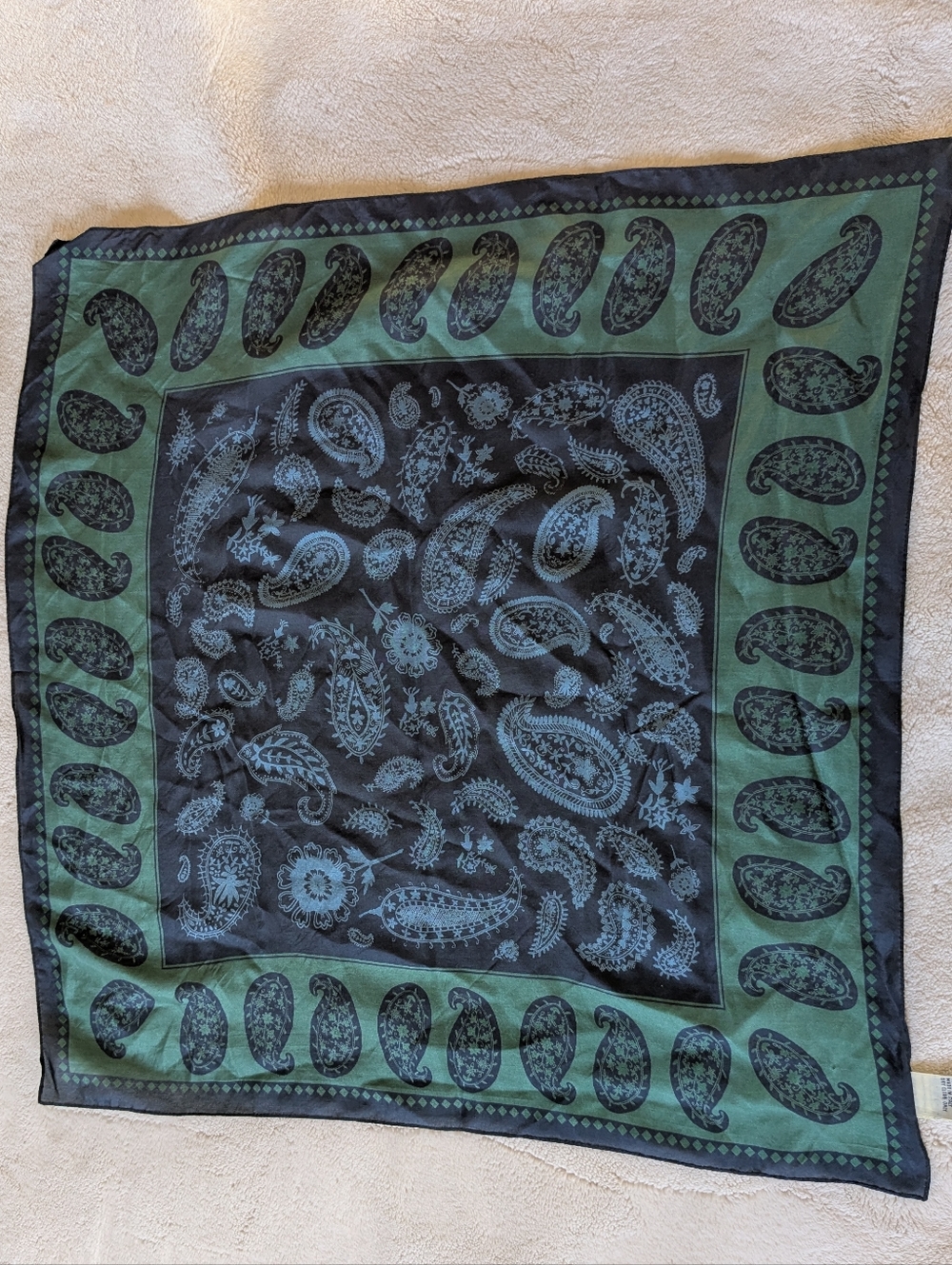 Gap 100% Silk Made In Italy Green Blue Paisley Square Italian Scarf